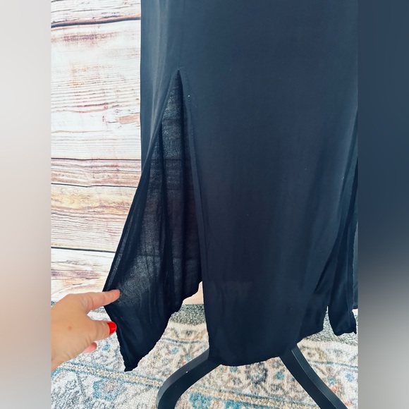 Wild Honey Black Square Neck Open Tie Smocked Back Sleeveless Maxi Dress Size M - Picture 11 of 15